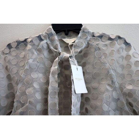 Ted Baker 259753 Women's Sz 1 Gray Caieta Organza Spot Tie Neck Blouse - Picture 3 of 12